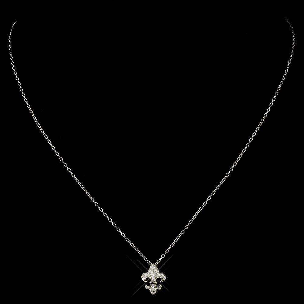 Silver Clear Fleur De Lis Rhinestone Bridal Wedding Necklace 8120 & Earrings 9249 Bridal Wedding Jewelry Set