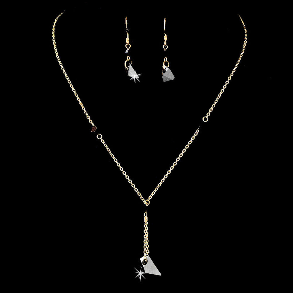 Bridal Wedding Necklace Earring Swarovski Crystal Bead Jewelry Set 8124 Gold Black