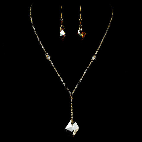 Bridal Wedding Necklace Earring Swarovski Crystal Bead Jewelry Set 8124 Gold Brown