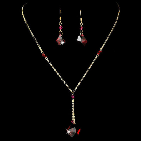Bridal Wedding Necklace Earrings Swarovski Crystal Bead Jewelry Set 8124 Gold Red