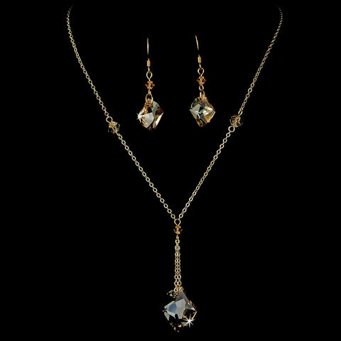 Bridal Wedding Necklace Earring Swarovski Crystal Bead Jewelry Set 8124 Gold Light Colorado
