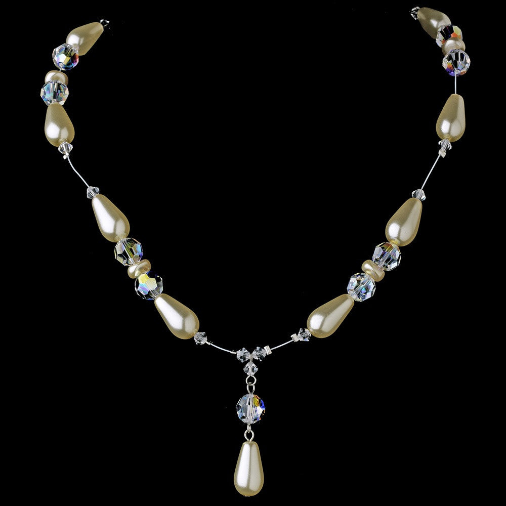 * Elegant Silver Ivory Pearl Bridal Wedding Necklace N 8141