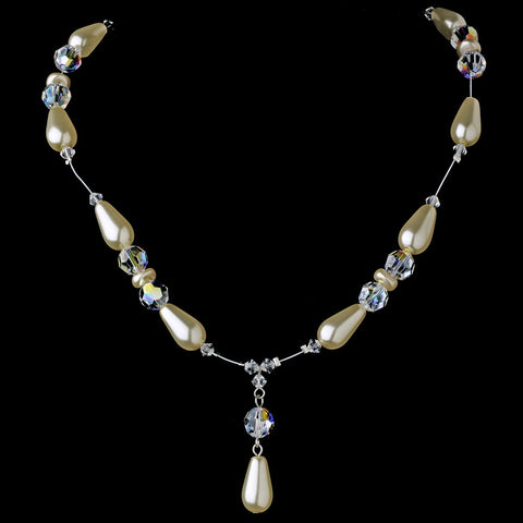 * Elegant Silver Ivory Pearl Bridal Wedding Necklace N 8141