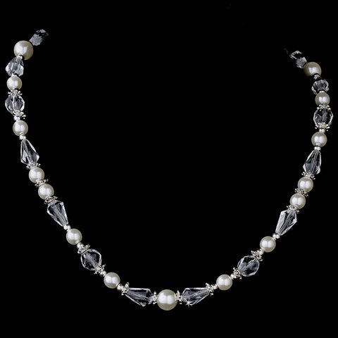Captivating Silver Pearl & AB Crystal Bead Bridal Wedding Necklace & Earring Set 8148