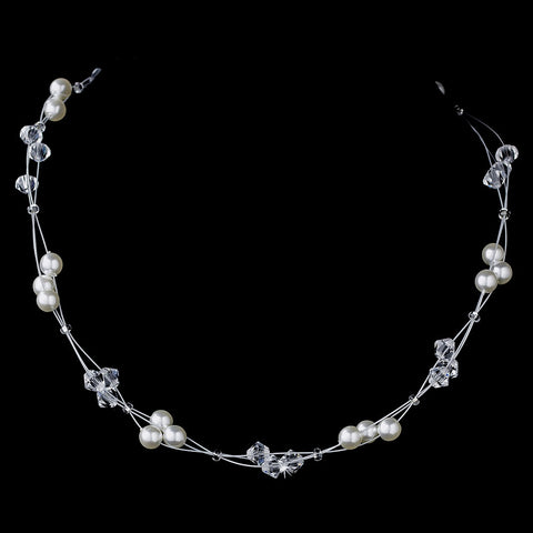 Illusion Silver White Pearl Bridal Wedding Necklace N 8149