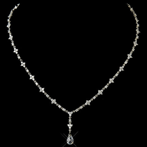 Antique Silver Clear Austrian CZ Crystal Bead Floral Bridal Wedding Necklace 8171