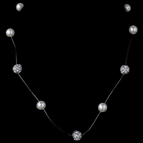 Bridal Wedding Necklace Earring Set 8213 Silver Ivory