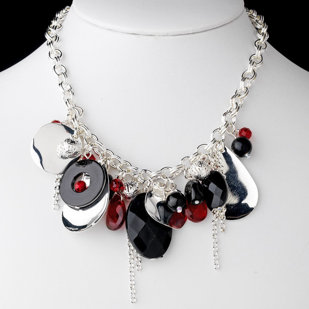 * Black & Red Stone Bridal Wedding Necklace 8304