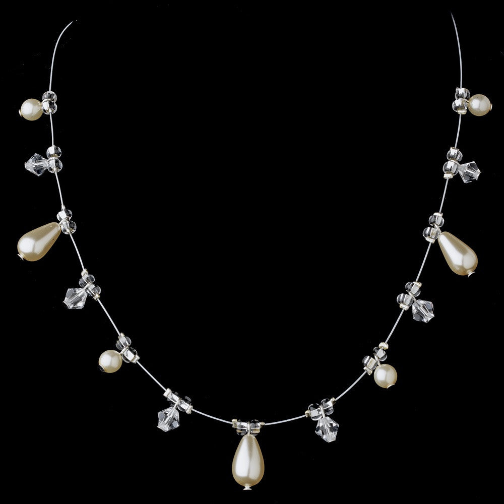 Pearl & Crystal Bridal Wedding Necklace Earrings Set 8351