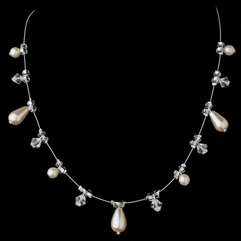 Pearl & Crystal Bridal Wedding Necklace Earrings Set 8351