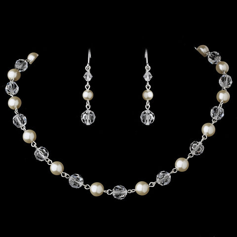 Beautiful Pearl & Crystal Bridal Wedding Necklace Earring Set N 8352 & E 8352