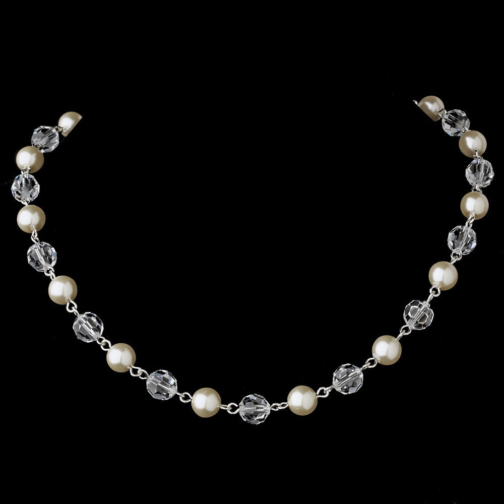 Beautiful Pearl & Crystal Bridal Wedding Necklace Earring Set N 8352 & E 8352