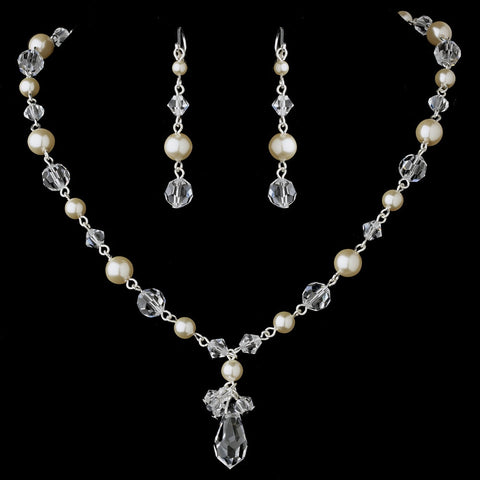 Pearl & Crystal Bridal Wedding Necklace Earring Set NE 8353