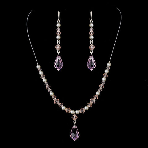 Bridal Wedding Necklace Earring Set NE 8354 Pink