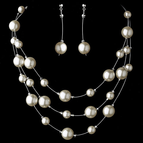 Bridal Wedding Necklace Earring Set NE 8358 Ivory