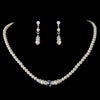 Silver plated Bridal necklace and earring set features faux pearl with crystals N 8368 E 8370