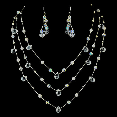 Bridal Wedding Necklace Earring Set N 8378 E 8382 Silver Clear