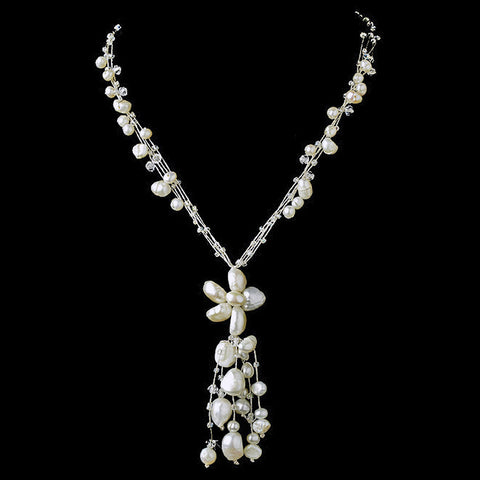 Bridal Wedding Necklace Earring Set NE 8384 Silver White