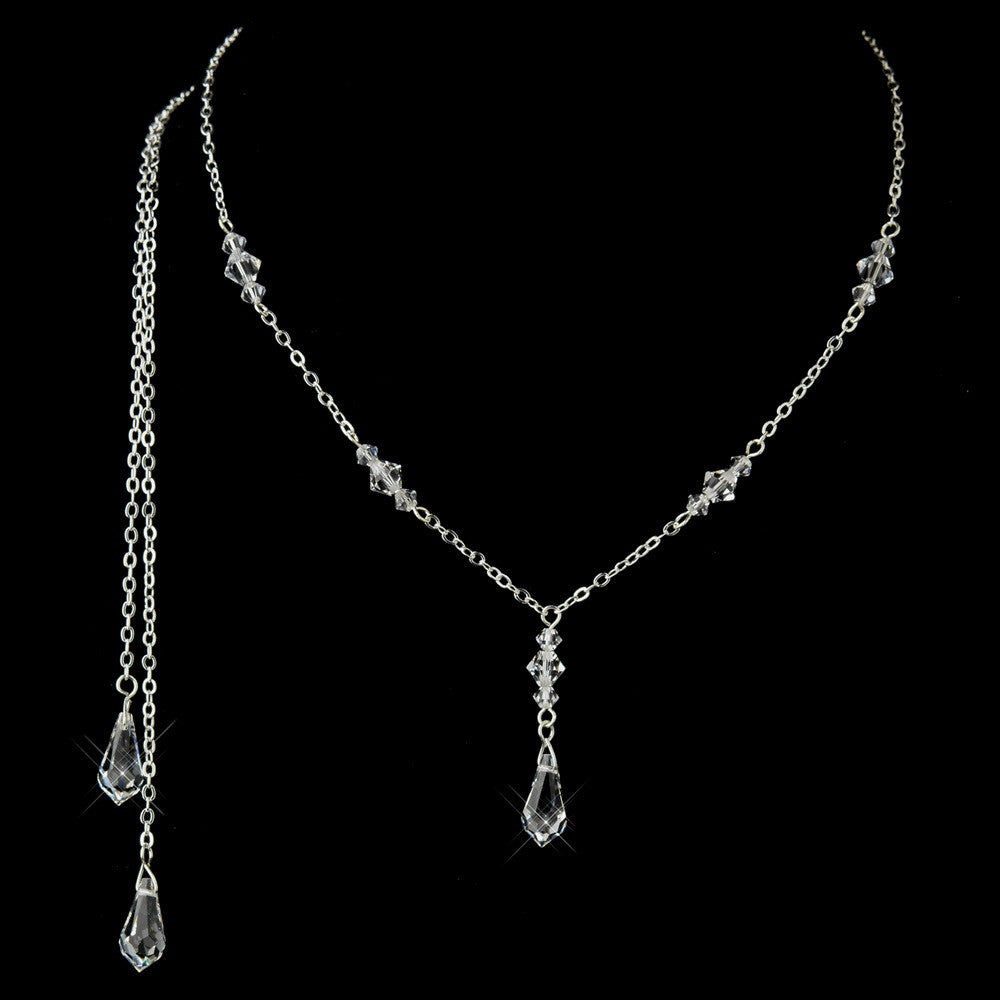 Silver Clear Swarovski Crystal Drop Bridal Wedding Necklace 8428
