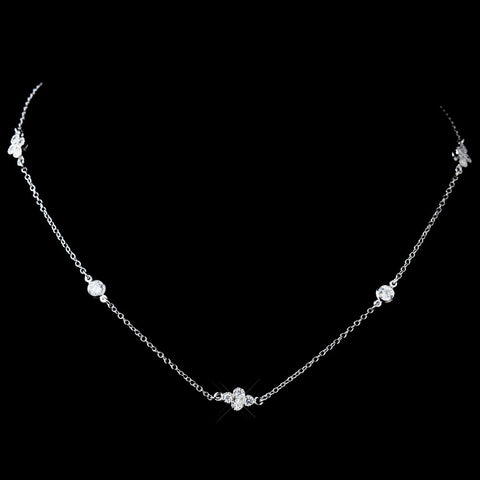 Antique Silver Rhodium Clear CZ Chain Bridal Wedding Necklace 8572