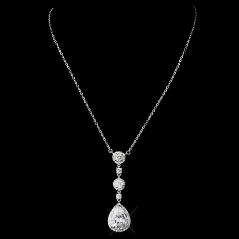 Fabulous Silver Clear CZ Bridal Wedding Necklace 8623