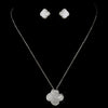 Silver Clear Rhinestone Micro Pave Clover Bridal Wedding Necklace 8640 &amp; Stud Bridal Wedding Earrings 8632 Bridal Wedding Jewelry Set