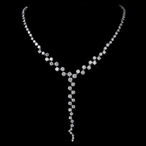 Silver Clear CZ Multi Cut Stone Bridal Wedding Necklace 8649