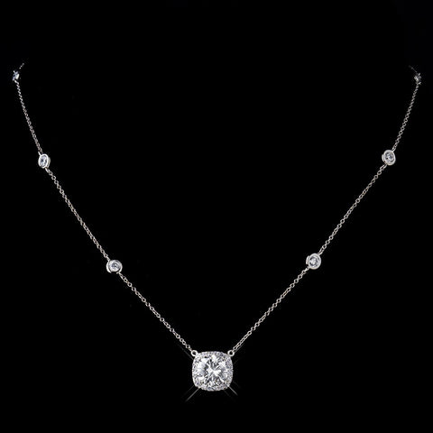 Silver Clear CZ Crystal Bridal Wedding Necklace 8652