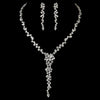 Antique Silver Clear Multi Cut CZ Stone Bridal Wedding Necklace & Earrings 8654