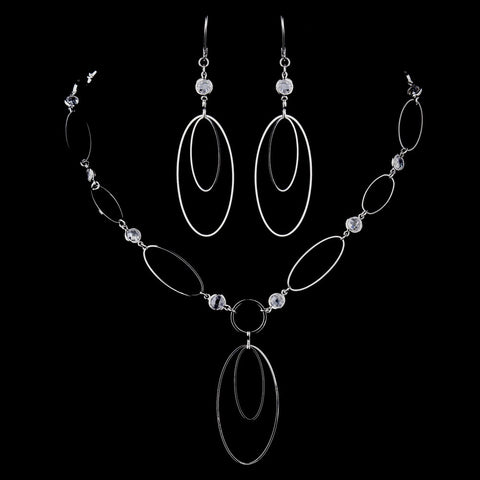 Silver Clear Oval Crystal Dangle Bridal Wedding Jewelry Set 8725