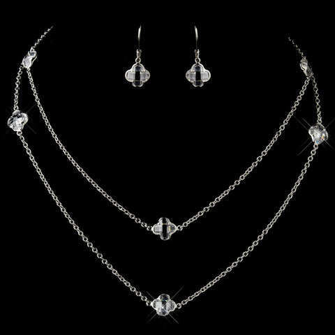 Silver Clear Crystal Bridal Wedding Necklace & Earrings 8727
