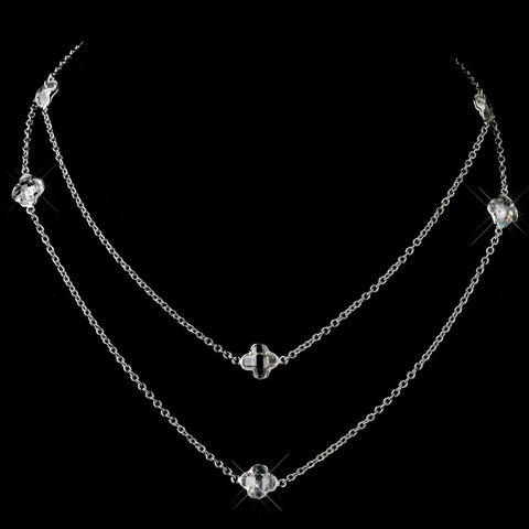 Silver Clear Crystal Bridal Wedding Necklace 8727