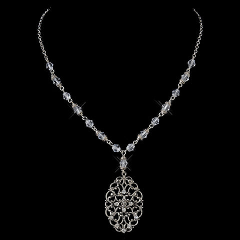 Silver Clear Austrian Crystal & Rhinestone Bridal Wedding Necklace & Earrings 8738
