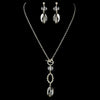 Silver Smoked Crystal Necklace & Dangle Earrings Bridal Wedding Jewelry Set 8739