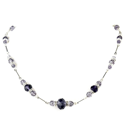 Silver Amethyst Crystal & Clear Rhinestone Bridal Wedding Necklace & Earrings 8741