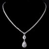 Silver Clear CZ Crystal Double Tear Drop Bridal Wedding Necklace 8749