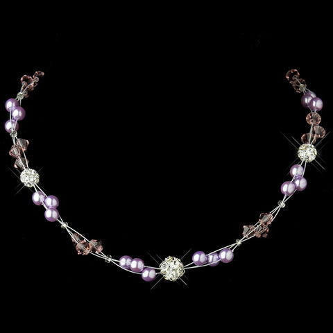 Silver Pearl & Swarovski Crystal Bead Wire Bridal Wedding Necklace 8751