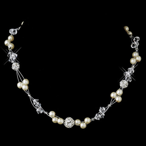 Silver Pearl & Swarovski Crystal Bead Wire Bridal Wedding Necklace 8751