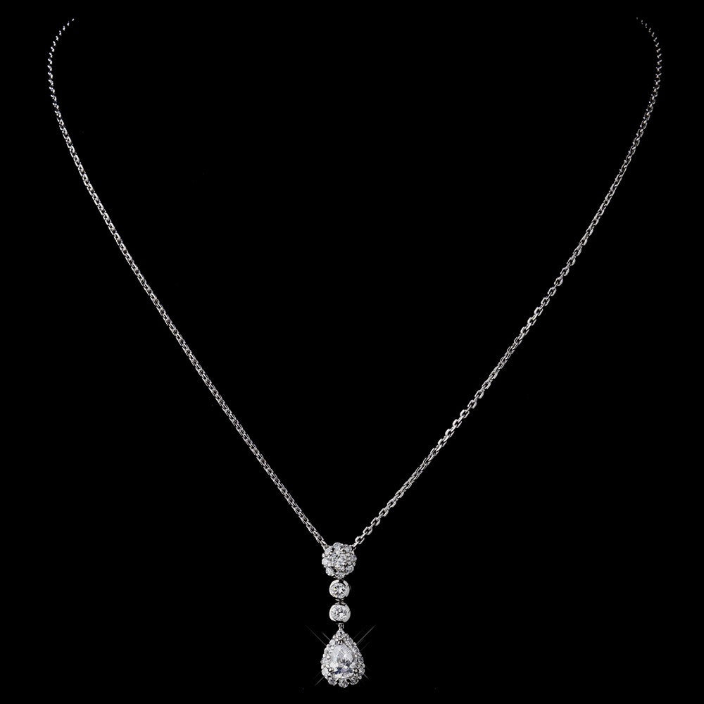 Silver CZ Crystal Chain Link Bridal Wedding Necklace 8759