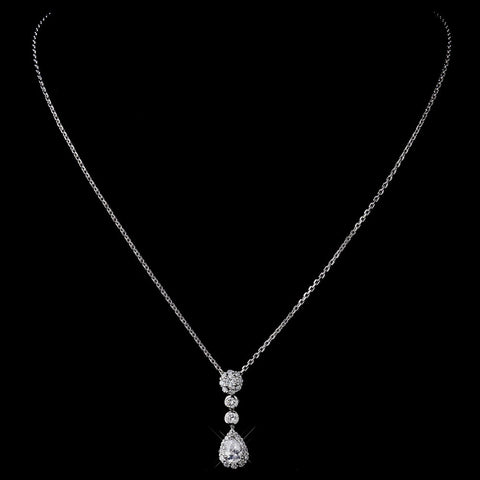 Silver CZ Crystal Chain Link Bridal Wedding Necklace 8759