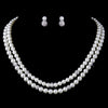 Silver Diamond White Pearl Necklace 8760 & Earrings 8761 Bridal Wedding Jewelry Set