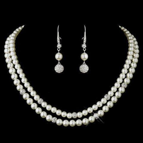 Silver Diamond White Pearl Bridal Wedding Necklace 8760 & Bridal Wedding Earrings 8767 Bridal Wedding Jewelry Set