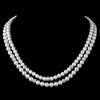 Silver Diamond White Pearl Necklace 8760 & Earrings 8761 Bridal Wedding Jewelry Set