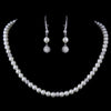 Silver Diamond White Pearl & Clear Rhinestone Pave Ball Necklace 8762 and 8767 Bridal Wedding Set