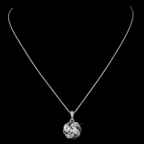 Silver Clear & Black CZ Pendant Bridal Wedding Necklace 8785