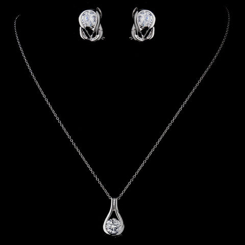 Silver Clear CZ Crystal Bridal Wedding Jewelry Set 8789