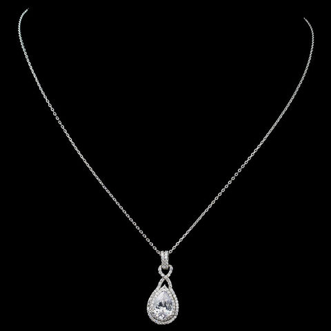 Rhodium Clear CZ Teardrop Pendant Bridal Wedding Necklace 8820