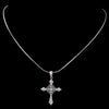 Antique Silver Clear CZ Crystal Cross Bridal Wedding Necklace 8905