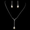 Antique Silver Diamond White Freshwater Pearl Necklace &amp; Earrings Bridal Wedding Jewelry Set 8908