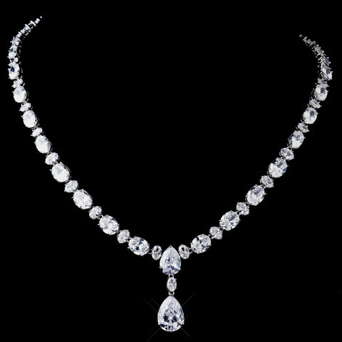 Silver Clear CZ Tear Drop Crystal Bridal Wedding Jewelry Set 8972